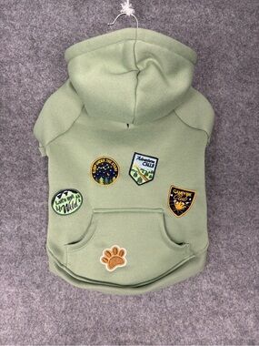 Dog hoodie with patches